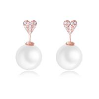 925 Sterling Sølv Stud Earring, med Plastic Pearl, forgyldt, for kvinde & med rhinestone, flere farver til valg, 19.50mm, Solgt af par