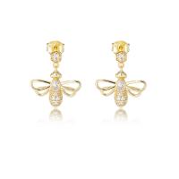 925 Sterling Sølv Drop Earring, Bee, forgyldt, for kvinde & med rhinestone, flere farver til valg, 12.25mm, Solgt af par