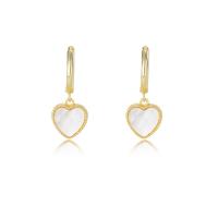 925 Sterling Sølv Huggie Hoop Drop Earring, med Shell, Heart, forgyldt, for kvinde, flere farver til valg, 8.38x16.63mm, Solgt af par