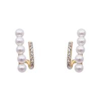 Brass Stud Earring with Plastic Pearl gold color plated fashion jewelry & for woman & with rhinestone nickel lead & cadmium free Sold By Pair