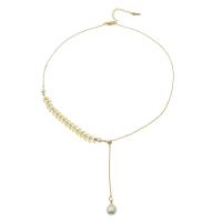 Colar de pérolas de plástico, cobre, with Concha de resina, with 1.97inch extender chain, cromado de cor dourada, joias de moda & para mulher, níquel, chumbo e cádmio livre, comprimento Aprox 15.75 inchaltura, vendido por PC