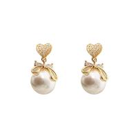 Brass Stud Earring with Plastic Pearl gold color plated fashion jewelry & for woman & with rhinestone nickel lead & cadmium free Sold By Pair