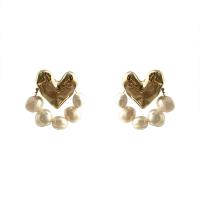 Brass Stud Earring with Plastic Pearl gold color plated fashion jewelry & for woman nickel lead & cadmium free Sold By Pair