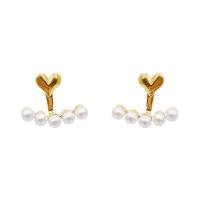 Brass Stud Earring with Plastic Pearl real gold plated fashion jewelry & for woman nickel lead & cadmium free Sold By Pair