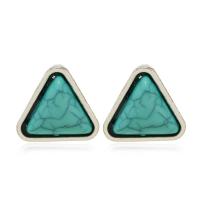 Boucle d'oreille turquoise, alliage de zinc, avec turquoise, triangle, Plaqué de couleur d'argent, bijoux de mode & pour femme, protéger l'environnement, sans nickel, plomb et cadmium, 15x16mm, Vendu par paire