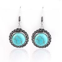 Pendientes de turquesa, aleación de zinc, con turquesa, chapado en color de plata antigua, Joyería & para mujer, libre de níquel, plomo & cadmio, 40x20mm, Vendido por Par