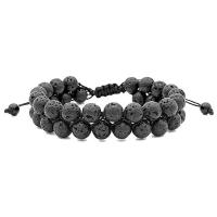 lave volcanique bracelet, avec cordon de polyester, Rond, Double couche & unisexe, noire, 8mm, Longueur 7.5 pouce, Vendu par PC