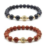 Goldstone Armband, met Blue Goldstone & Zinc Alloy, Ronde, gold plated, elastische & uniseks & verschillende stijlen voor de keuze, meer kleuren voor de keuze, 8mm, Lengte 7.5 inch, Verkocht door PC