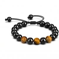 Natuurlijke Tiger Eye armbanden, Niet-magnetische Hematiet, met Tiger Eye, Ronde, uniseks & verstelbaar, 8mm, Lengte 6.7-10.5 inch, Verkocht door PC