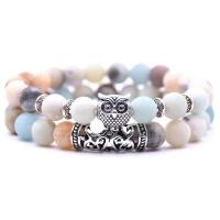 Natürliches Amazonite Bracelets, Amazonit, mit Zinklegierung, silberfarben plattiert, 2 Stück & elastisch & unisex, gemischte Farben, 8mm, Länge 7.5 ZollInch, verkauft von PC