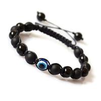 Abrazine Stone Armbånd, med Terylene Cord & Resin, Evil Eye, Unisex & justerbar, sort, 8mm, Længde 7.5 inch, Solgt af PC