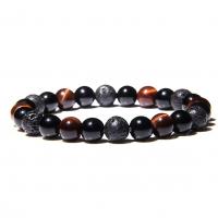 Tiger Eye Armband, met Lava & Black Stone, Ronde, handgemaakt, elastische & uniseks, meer kleuren voor de keuze, 8mm, Lengte 7.5 inch, Verkocht door PC