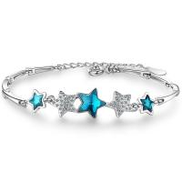 Crystal Bracelets Brass with Crystal with 3.5cm extender chain Star silver color plated fashion jewelry & for woman silver color nickel lead & cadmium free 10mm 8mm 6mm Length 16 cm Sold By PC