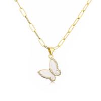 Cubic Zircon Micro Pave Brass Necklace Butterfly gold color plated & micro pave cubic zirconia & for woman & enamel Length Approx 17.7 Inch Sold By PC