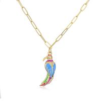 Cubic Zircon Micro Pave Brass Necklace Parrot gold color plated & micro pave cubic zirconia & for woman & enamel multi-colored Length Approx 17.7 Inch Sold By PC