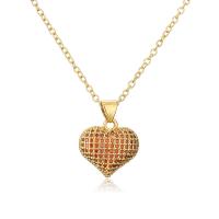 Cubic Zircon Micro Pave Brass Necklace Heart gold color plated micro pave cubic zirconia & for woman Length Approx 17.7 Inch Sold By PC