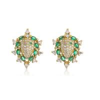 Brass Stud Earring gold color plated micro pave cubic zirconia & for woman Sold By Pair