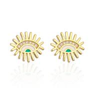 Brass Stud Earring Eye gold color plated & micro pave cubic zirconia & for woman & enamel Sold By Pair