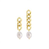 Asymmetric Earrings Titanium Steel with Plastic Pearl Vacuum Ion Plating for woman 35mm 46mm Sold By Pair