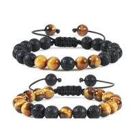 Gemstone Armbånd, Abrazine Stone, med magnesit & Terylene Cord & Lava & Tiger Eye, Runde, Unisex & justerbar & forskellige stilarter for valg, 8mm, Længde 7.5 inch, Solgt af PC