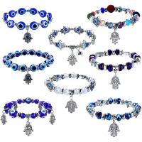 Evil Eye Schmuck Armband, Zinklegierung, mit Kristall & Lampwork & Harz, blöser Blick, silberfarben plattiert, 8 Stück & mit Strass, gemischte Farben, frei von Nickel, Blei & Kadmium, Länge 7.5 ZollInch, 8PCs/setzen, verkauft von setzen