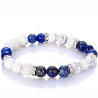 Gemstone Bracelets Howlite with Lapis Lazuli & rhinestone zinc alloy spacer & Aquamarine & Rose Quartz Round silver color plated elastic & Unisex 8mm Length 7.5 Inch Sold By PC