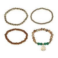 Gemstone Bracciali, ematite non magnetico, with Mappa di pietra & avventurina verde & legno & lega in zinco, Cerchio, 4 pezzi & unisex, colori misti, Lunghezza 7.5 pollice, 4PC/set, Venduto da set