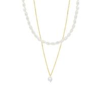 Zoetwater Parel Brass Collier, Messing, met Zoetwater Parel, met 1.97inch extender keten, gold plated, Dubbele laag & mode sieraden & voor vrouw, nikkel, lood en cadmium vrij, Lengte Ca 15.75 inch, Ca 14.17 inch, Verkocht door PC