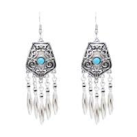 Fashion Fringe Earrings Zinc Alloy with turquoise antique silver color plated fashion jewelry & for woman nickel lead & cadmium free Sold By Pair