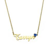 304 Stainless Steel Necklace with 1.97inch extender chain Vacuum Ion Plating Each custom text must be less than 10 letters & fashion jewelry & for woman & with rhinestone golden Length Approx 17.72 Inch Sold By PC