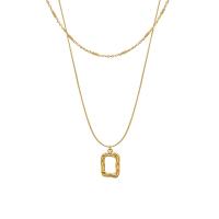 Collana di titanio acciaio, Titantium acciaio, with 5cm extender chain, Rettangolo, Placcato oro 18K, Doppio strato & gioielli di moda & per la donna & cavo, nessuno, 13x20mm, Lunghezza 35-39 cm, Venduto da PC