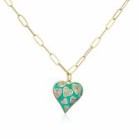 Kubieke Zirkoon Micro Pave Brass Ketting, Messing, Hart, gold plated, verschillende ontwerpen voor de keuze & micro pave zirconia & voor vrouw & glazuur, meer kleuren voor de keuze, Lengte Ca 17.7 inch, Verkocht door PC