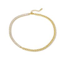 Cubic Zircon Micro Pave Brass Necklace gold color plated & micro pave cubic zirconia & for woman Length Approx 17.7 Inch Sold By PC