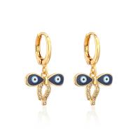 Huggie hoepel Drop Earrings, Messing, gold plated, boze oog patroon & verschillende stijlen voor de keuze & micro pave zirconia & voor vrouw & glazuur, blauw, Verkocht door pair