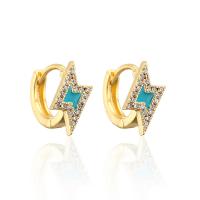 Boucle d'oreille Creole cerceau laiton, Symbole de la foudre, Placage de couleur d'or, pavé de micro zircon & pour femme & émail, plus de couleurs à choisir, 11x12mm, Vendu par paire