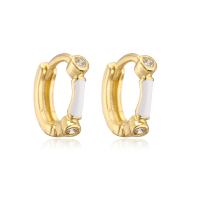 Orecchini cerchietti Hoop ottone, placcato color oro, Micro spianare cubic zirconia & per la donna & smalto, nessuno, 11x11mm, Venduto da coppia