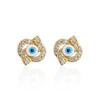 Male Orecchini Eye, ottone, placcato color oro, stili diversi per la scelta & Micro spianare cubic zirconia & per la donna & smalto, nessuno, Venduto da coppia