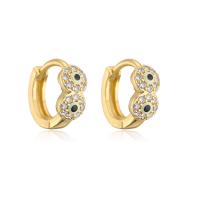 Boucle d'oreille Creole cerceau laiton, Placage de couleur d'or, pavé de micro zircon & pour femme & émail, plus de couleurs à choisir, 12x11mm, Vendu par paire