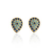 Evil Eye Earrings Brass gold color plated & micro pave cubic zirconia & for woman & enamel blue Sold By Pair