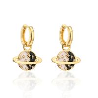 Huggie Hoop Drop Earring Brass gold color plated micro pave cubic zirconia & for woman & enamel Sold By Pair