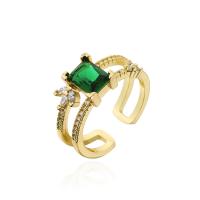 Cubic Zirconia Micro Pave Brass Ring gold color plated Adjustable & micro pave cubic zirconia & for woman green Sold By PC