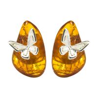 Sterling zilver sieraden oorbellen, 925 Sterling Zilver, met Amber, Vlinder, voor vrouw, zilver, 12x7mm, Verkocht door pair