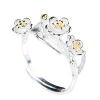 Anillo de Plata Esterlina, plata de ley 925, Flor, Ajustable & para mujer, plateado, tamaño:11, Vendido por UD