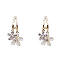 Zinc Alloy Øreringe, med Ædelsten, Flower, guldfarve belagt, for kvinde & med rhinestone, 13x23mm, Solgt af par