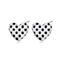 Pendientes de Perno en Latón, metal, Corazón, chapado en color de platina, para mujer & pegamento de gota, en blanco y negro, 11mm, Vendido por Par