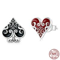 Boucles d'oreilles asymétriques, argent sterling 925, oxydation, pour femme & émail, deux couleurs différentes, 1.0*1.0cm,0.9*1.0cm, Vendu par paire