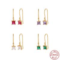 925 Boucles d’oreilles Sterling Silver Drop & Dangle, argent sterling 925, Placage de couleur d'or, pour femme & avec strass, plus de couleurs à choisir, 5x20mm, Vendu par paire