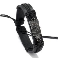 Rundsleder armbanden, Zinc Alloy, met Hennep & Koeienhuid, Verstelbare & mode sieraden & uniseks, zwart, nikkel, lood en cadmium vrij, 12mm, Lengte Ca 17-18 cm, Verkocht door PC