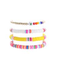 argile de polymère Set de bracelet, avec plastique revêtu de cuivre & perle de plastique & Acrylique, 4 pièces & styles différents pour le choix & pour femme & émail, couleurs mélangées, 4PC/fixé, Vendu par fixé