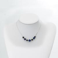 Edelstein Schmuck Halskette, Lava, mit Lapislazuli & Eisenkette & Tigerauge & Amethyst & Zinklegierung, rund, silberfarben plattiert, verschiedene Stile für Wahl & für Frau, 8mm, Länge 15.75 ZollInch, verkauft von PC